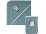 Handtuch Set WÖRNER "Igel blau Kapuzenbadetuch 100/100 mit Waschhandschuh", blau, 2 Stk., Frottier, Frottier, Obermaterial: 100% Baumwolle, Handtücher, Handtuch Set, mi süßer Igelstickerei