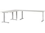 Eckschreibtisch GERMANIA "GW-Agenda", silber (lichtgrau, silber, silber, lichtgrau), B:260cm H:91cm T:200cm, Tische, Eckschreibtisch, höhenverstellbar, verfügbar in verschiedenen Maßen