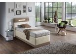 Boxspringbett, beige (dunkelbeige, beige), Ohne Topper, Liegefläche B/L: 90cm x 200cm, H2 + H2, 7-Zonen-Kaltschaummatratze, Bezug Obermatratze 100% Polyester, waschbar bis 60C;Bezug Unterbox und Kopfteil: Mikrofaservelours (100% Polyester), WESTFALIA SCHLAFKOMFORT, Komplettbetten, Boxspringbett, mit LED-Beleuchtung