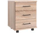 Rollcontainer WIMEX "Home Desk", braun (eiche sägerau nachbildung), B:46cm H:58cm T:40cm, Holzwerkstoff, Rollwagen, Rollcontainer, mit 3 Schubladen, 46cm breit, 58cm hoch