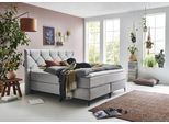 Boxspringbett HOME AFFAIRE "Aiko", grau, B:180cm L:207cm, Bezug Bett: haustierfreundlicher Strukturstoff (100% Polyester), besonders pflegeleicht und antistatisch. Bezug Topper: Jersey; Gestell: Massivholzrahmen, Komplettbetten, Boxspringbett, 100% vegan, mit tierfreundlichem Bezugssstoff, besonders pflegeleicht