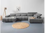 Wohnlandschaft COTTA "Orion U-Form", grau (anthrazit), B:409cm H:73cm T:225cm, 100% Polyester, Sofas, Wohnlandschaft, mit Kopfteilverstellung & 6 Nierenkissen