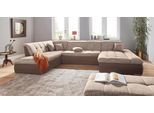 Wohnlandschaft DOMO COLLECTION "PB MORIC wahlweise mit Bettfunktion und Armteilverstellung U-Form", braun (espresso, beige, braun, braun), B:353cm H:80cm T:95cm, Zierkissen: Struktur (90% Polyester, 10% Polyacryl);Microfaser PRIMABELLE (100% Polyester) / Struktur (90% Polyester, 10% Polyacryl);Kunstleder SOFTLUX / Struktur (90% Polyester, 10% Polyacryl), Sofas, Wohnlandschaft, XXL-Format B/T/H: 35