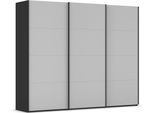 Schwebetürenschrank RAUCH "Kleiderschrank Schrank Garderobe Schlafzimmerschrank SCALE-FYRA", grau (schwarz, glas seidengrau matt, griffleisten schwarz), B:271cm H:223cm T:68cm, Holzwerkstoff, Schränke, Schwebetürenschrank, edle viergeteilte Türen mit Glas-Front viele Farben MADE IN GERMANY