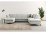 Wohnlandschaft HOME AFFAIRE "Trelleborg U-Form", grau (hellgrau), B:307cm H:86cm T:213cm, 100% Polyester, Sofas, Wohnlandschaft, Federkern-Polsterung, wahlweise mit Bettfunktion und Stauraum