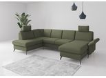 Wohnlandschaft HOME AFFAIRE "Rochelle", grün (olive), B:314cm H:93cm T:195cm, 95% Polyester 5% Polyamid, Sofas, Wohnlandschaft, wahlweise mit Bettfunktion, Bettkasten und Armteilverstellung
