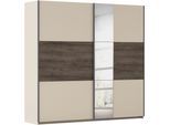 Schwebetürenschrank RAUCH "Kleiderschrank Schrank Garderobe Schlafzimmerschrank SAJO", beige (champagner, atlantic oak dunkel), B:218cm H:210cm T:59cm, Holzwerkstoff, Schränke, Schwebetürenschrank, in 2 Breiten (218, 261 cm) optional mit Spiegel MADE IN GERMANY
