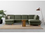 Wohnlandschaft HOME AFFAIRE "Trelleborg U-Form", grün (olive), B:307cm H:86cm T:213cm, 95% Polyester, 5% Polyamid, Sofas, Wohnlandschaft, wahlweise mit Bettfunktion und Bettkasten, inkl. Federkern-Polsterung