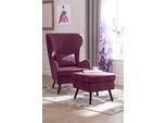 Sessel HOME AFFAIRE "Salla auch in Fellimitat und Feincord, viele Bezugsarten, Ohrensessel", lila (aubergine), B:78cm H:118cm T:94cm, Samtoptik (100% Polyester), Sessel, Sessel, wahlweise mit oder ohne Hocker; großer Sessel: Maße B/T/H: 78/94/118cm