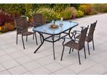 Garten-Essgruppe MERXX "»Roma«", braun (braun, braun, graphit), Aluminium, Sicherheitsglas, Wicker/Kunststoffgeflecht, Sitzmöbel-Sets, Garten-Essgruppe, Tisch: LxB: 150x85 cm