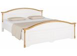 Massivholzbett OTTO HOME "Graz, hohe Belastbarkeit, klassischer Landhausstil, FSC zertifiziert", weiß (weiß, honig), B:191,8cm L:209cm, Betten, Massivholzbett, mit dekorativen Fräsungen, inklusive Lattenrost