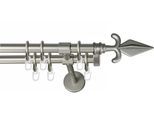 Gardinenstange GARESA "RUSTIKA", silber (mattchromfarben), L:210cm Ø:16mm, Metall, Gardinenstangen, Gardinenstange, rustikale Vorhanggarnitur, verlängerbar, m. Ringe, Endknopf Pfeil