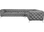 Chesterfield-Sofa HOME AFFAIRE "Ecksofa GLYNIS L-Form mit Wellenunterfederung, Maße B/T/H 323/264/75cm", grau (hellgrau), B:323cm H:75cm T:264cm, Struktur (100% Polyester);Samtoptik (100% Polyester), Sofas, Chesterfield-Sofa, aufwändige Knopfheftung, moderne Chesterfield Optik, Fußfarbe wählbar