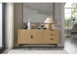Sideboard SALESFEVER "Visby Stilvolle Kommode für mehr Stauraum", beige (natur, schwarz), B:160cm H:75cm T:40cm, Furnier, MDF, Metall, Sideboards, Sideboard, Kommode, Eiche Echtholzfurnier, Breite 160 cm