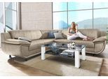 Ecksofa TRENDMANUFAKTUR "Rondo wahlweise mit Schlaffunktion, 267x247 cm (BxT), breite Armlehnen", beige (sand, beige), B:267cm H:85cm T:247cm, Kunstleder SOFTLUX;Microfaser PRIMABELLE (100% Polyester);NaturLEDER (echtes Rindsleder);Struktur (54% Polyacryl, 46% Polyester), Sofas, Ecksofa, L-Form, wahlweise mit Federkern bestellbar, Füße schwarz