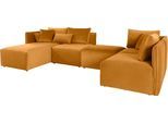 Wohnlandschaft OTTO HOME "Nöre U-Form", gold (goldfarben), B:340cm H:86cm T:172cm, Struktur fein (100% Polyester);Struktur (100% Polypropylene);Webstoff (100% Polyester);Samtoptik (100% Polyester);Luxus-Microfaser Lederoptik (100% Polyester);Baumwoll-/Leinenmix (60% Baumwolle/40% Leinen), Sofas, Wohnlandschaft, 5 Teile, in vielen Bezugsqualitäten und Farben s. auch "Nöre"
