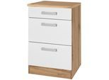 Unterschrank KOCHSTATION "KS-Toronto", weiß (weiß, wotaneiche), B:50cm H:85cm T:60cm, Holzwerkstoff, Schränke, Unterschrank