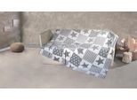 Wohndecke KINZLER "Mikrofaser XXL "Sterne-Karo", grau (weiß, grau), B:220cm L:240cm, Polyester, Wohndecken, Wohndecke, Kuscheldecke, Patchwork Design, Sterne, 220x240 cm