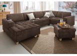 Wohnlandschaft HOME AFFAIRE "Corby, viel Platz und Komfort, U-Form", braun, B:333cm H:80cm T:199cm, Struktur fein (100% Polyester);Chenille (100% Polyester);NaturLEDER (echtes Rindsleder) auf Sitzfläche, Kunstleder im Korpus;Melrose (100% Polyester), Sofas, Wohnlandschaft, wahlweise mit Bettfunktion, Steppung auf Sitzfläche