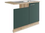 Spülenschrank OPTIFIT "Bella", grün (steingrün, wildeiche, wildeiche), B:110cm H:84,8cm T:60cm, Holzwerkstoff, Schränke, Spülenschrank, Breite 110 cm, für teilintegrierten Geschirrspüler