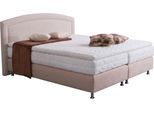 Boxspringbett, beige, B:194cm L:210cm, Bezug Unterbox und Kopfteil: Mikrovelours, strapazierfähig und pflegeleicht (100% Polyester);Bezug Obermatratze: 100% Polyester, waschbar bis 60C;Bezug Topper: 100% Polyester, waschbar bis 60C, WESTFALIA SCHLAFKOMFORT, Komplettbetten, Boxspringbett, mit Topper