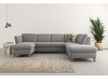 Wohnlandschaft HOME AFFAIRE "Trelleborg U-Form", grau, B:307cm H:86cm T:213cm, 100% Polyester, Sofas, Wohnlandschaft, Federkern-Polsterung, wahlweise mit Bettfunktion und Stauraum