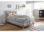 Boxspringbett HOME AFFAIRE "Salo", grau (hellgrau), B:104cm L:211cm, Struktur (100% Polyester);Bezug der Spiegelfläche Matratzendrell aus 100% Polyester;Samtoptik (100% Polyester), Komplettbetten, Boxspringbett, incl. Topper, 6 Breiten, 2 Härtegrade, TFK auch in Härtegrad 4