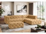 Ecksofa HOME AFFAIRE "FOLLINA", gold, B:325cm H:71cm T:228cm, 100% Polyester, Sofas, Ecksofa, L-Form, mit klassischer Chesterfield-Knopfheftung