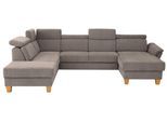 Wohnlandschaft HOME AFFAIRE "Conville U-Form", braun (latte), B:322cm H:84cm T:217cm, 100% Polyester, Sofas, Wohnlandschaft, Kopfteilverstellung wahlweise mit Bettfunktion und Bettkasten