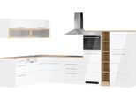Winkelküche KOCHSTATION "KS-Wien", küche: weiß, front: hochglanz weiß, korpus: weiß, arbeitsplatte: eiche sonoma, B:220cm H:200cm T:340cm, Komplettküchen-Sets, Winkelküche, Stellbreite 220 x 340 cm, wahlweise mit E-Geräten