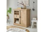 Highboard HOME AFFAIRE "Cornwall, Kommode im Landhausstil, Schrank, Sideboard, Eiche Dekor", braun (eiche), B:105cm H:103cm T:42cm, Holzwerkstoff, Sideboards, Highboard, verschnörkelte Metallgriffe, ausreichend Stauraum, 105 cm breit