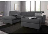 Ecksofa DOMO COLLECTION "Florentina zeitlos und elegant, Sitznähte als Designelement, L-Form", grau, B:243cm H:84cm T:209cm, Struktur fein (100% Polyester);Luxus-Microfaser (100% Polyester);Luxus-Microfaser in Chenille-Optik (100% Polyester);Microvelour (100% Polyester);Webstoff (100% Polyester), Sofas, Ecksofa, wahlweise mit Bettfunktion, mit Kontrastnaht, Komfortsitzhöhe 47cm