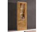 Vitrine OTTO HOME "ZARA75, 2 Glasboden variabel, Türen L/R, 1 Schublade, Wohnzimmer", braun (eiche teilmassiv), B:60cm H:190cm T:40cm, Holz teilmassiv, Schränke, Vitrine, B/T/H:60/40/190cm, Front massivholz,5 Fächer,Griffe silberfarben,geölt