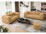 3-Sitzer HOME AFFAIRE "FOLLINA", gold, B:226cm H:71cm T:100cm, 100% Polyester, Sofas, 3-Sitzer, 3-Sitzer Sofa mit klassischer Chesterfield-Knopfheftung