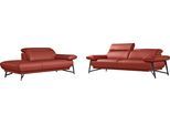 Sofa EGOITALIANO "Anais, Design mit hohem Sitzkomfort, Fußfarbe schattengrau", rot (marsala), Sofas, Leder BULL, Ottomane Armlehne rechts, Sofa, Set, Kopfteil verstellbar, Leder BULL, marsala