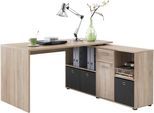 Eckschreibtisch FMD "Lexo", braun (eichefarben), B:136cm H:74cm T:66,5cm, Tische, Eckschreibtisch, Schreibtisch/Sideboard viel Stauraum, beidseitig montierb., 136/205 cm
