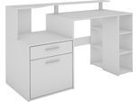 Schreibtisch BYLIVING "Louise", weiß (weiß, weiß, weiß), B:140cm H:89cm T:55cm, Tische, Schreibtisch, Breite 140 cm, Regal-Schreibtisch mit viel Stauraum