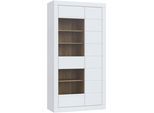 Vitrine FORTE "Lefkadas, Breite 101cm, Höhe 196cm", weiß (weiß, mauvella eiche), B:101cm H:196cm T:41,4cm, Holzwerkstoff, Schränke, Vitrine, Highboardvitrine, grifflose Front, breite Rahmenoptik mit Glaseinsatz