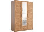 Kleiderschrank OTTO HOME "Sabrina, natürlicher Landhausstil, mit Innenausstattung", braun (natur), B:142cm H:200cm T:60cm, Schränke, Kleiderschrank, Spiegel und Schubladen, teilmassiv,Buche oder Eiche, FSC-zertifiziert