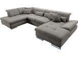 Wohnlandschaft "SO 4100 komfortable Federkernunterfederung, inkl. Kopfteilverstellung", grau (grau 10), B:365cm H:80cm T:225cm, SET ONE BY MUSTERRING, Sofas, Wohnlandschaft, wahlweise Bettfunktion und Sitztiefenverstellung, U-Form