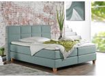 Boxspringbett HOME AFFAIRE "Casey", blau (petrol), B:111cm L:209cm, Struktur fein (100% Polyester), Komplettbetten, Boxspringbett, in 5 Breiten, 3 Ausführungen, 2 Härtegraden, Steppung, Topper