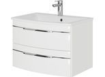 Waschtisch SAPHIR "Serie 7045 Mineralmarmor-Waschtisch und Unterschrank, 71,5 cm breit", weiß (weiß hochglanz), B:71,5cm H:50,2cm T:49,8cm, Waschtische, Waschtisch, Waschplatz mit 2 Schubladen, Badmöbel Set mit Waschtisch