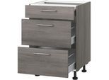 Kochfeldumbauschrank KOCHSTATION "KS-Trea U2AS60-H", grau (eichefarben grau), B:60cm H:75cm T:56cm, Schränke, Kochfeldumbauschrank, mit drei Schubkästen, Breite 60 cm, Höhe 75 cm