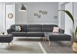 Ecksofa OTTO HOME "Bille L-Form", grau (anthrazit), B:302cm H:86cm T:178cm, Samtoptik (100% Polyester);Luxus-Microfaser weich (100% Polyester);Struktur (100% Polyester);Struktur fein (100% Polyester), Sofas, Ecksofa, mit Naht im Rückenkissen und Beinen aus Eichenholz