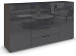 Schubkastenkommode RAUCH "Kommode Türkommode Sideboard Kombikommode FLIPP mit Glasfront", grau (graphit, glas basalt), B:180cm H:99cm T:42cm, Holzwerkstoff, Sideboards, Schubkastenkommode, 2-türig, 5 Schubladen, Soft-Close, Oberboden und Front Glas, 2 Breiten
