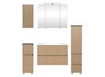 Badmöbel-Set WELLTIME "EIXO, 5tlg.-Set: Spiegelschrank, Waschtisch und Beimöbel", braun (eiche hell), B:140cm H:200cm T:47cm, Holzwerkstoff, Kastenmöbel-Sets, Badmöbel-Set, Set 140 cm breit, Badmöbel mit LED-Beleuchtung