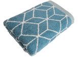 Duschtuch FRAMSOHN FROTTIER "Design Jacquard Prisma Badetuch", blau (jeansblau, weiß), B:67cm L:140cm, Jacquard-Walkfrottier, Obermaterial: 100% Baumwolle, Handtücher, Duschtuch, mehrfarbig gewebtem Saum, hergestellt in Österreich