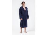 Herrenbademantel BRUNO BANANI "Clement, ideal für Sauna & Spa, Hotelbademantel, Morgenmantel" Gr. 4XL, blau (marine), L:125cm, Walkfrottier, Hausmäntel, Herrenbademantel, 100% Baumwolle, einfarbig, glänzende Streifen-Bordüre, Taschen, S-4XL