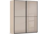 Schwebetürenschrank RAUCH "Kleiderschrank Schrank Garderobe Schlafzimmerschrank SCALE-DUO", beige (fango, glas fango, griffleisten schwarz), B:181cm H:223cm T:68cm, Holzwerkstoff, Schränke, Schwebetürenschrank, edle zweigeteilte Türen Glas-Front mit 3 Zierleisten MADE IN GERMANY