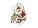 Fensterbild "Weihnachtsmann mit Rehkitz" Gr. 1, bunt (bunt, ecru, goldfarben), B:16cm H:28cm, Polyester, W. REUTER & SOHN - PLAUENER SPITZE, Fensterbilder, Fensterbild, Made in Germany